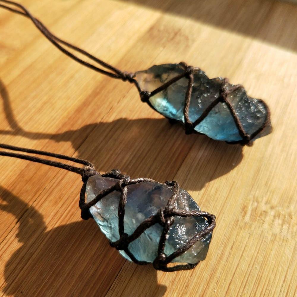 Natural Blue-green Fluorite Pendant Necklace With Woven Rope Chain. Fun for  the Beach, Healing Stones. #o… | Fluorite pendant, Stones and crystals,  Stone pendants